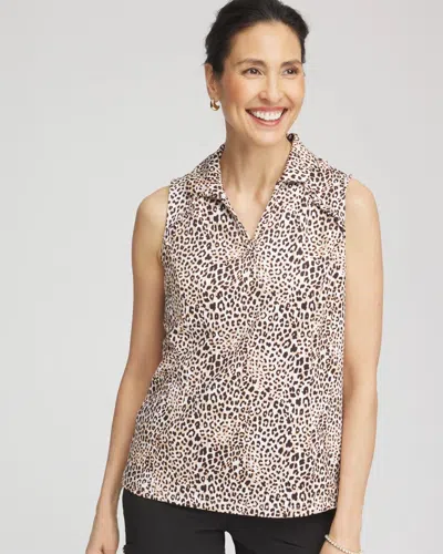 Chico's Sleeveless Ruffle Polo In Neutral In Brown