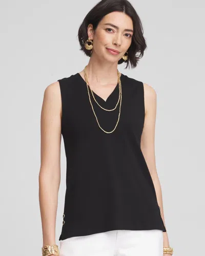 Chico's Sleeveless V-neck Button Tank In Black