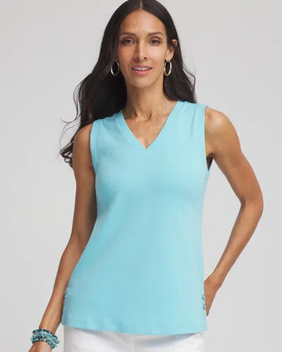 Chico's Sleeveless V-neck Button Tank In Blue