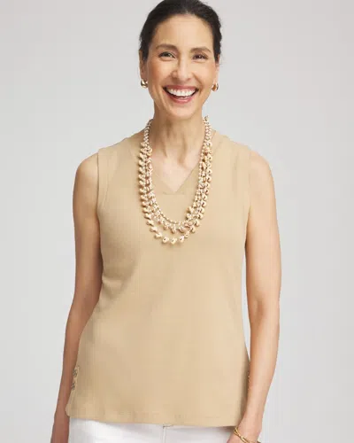 Chico's Sleeveless V-neck Button Tank In Brown