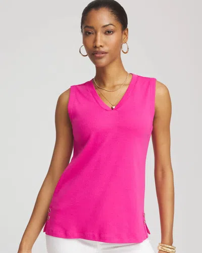 Chico's Sleeveless V-neck Button Tank In Pink