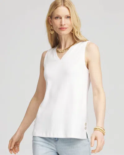 Chico's Sleeveless V-neck Button Tank In White
