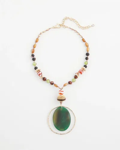 Chico's Sliced Agate Stone Pendant Necklace In Green