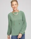 Chico's Smocked Boatneck Top In Green Size 12/14 |  In Mineral Green