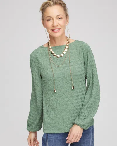 Chico's Smocked Boatneck Top In Green Size 12/14 |  In Mineral Green