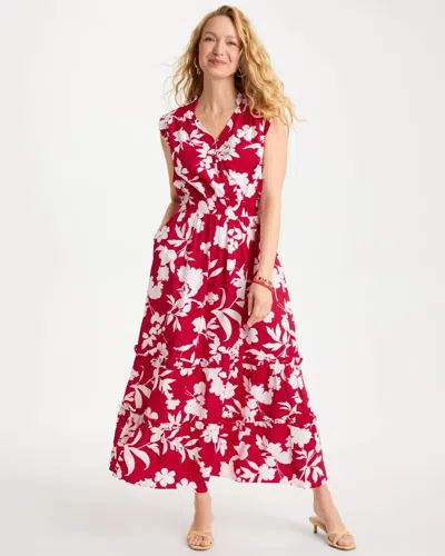 Chico's Smocked Floral Maxi Dress In Cherry Lush In Red