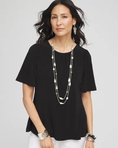 Chico's Smocked Flutter-sleeved Tee In Black Size 8/10 |