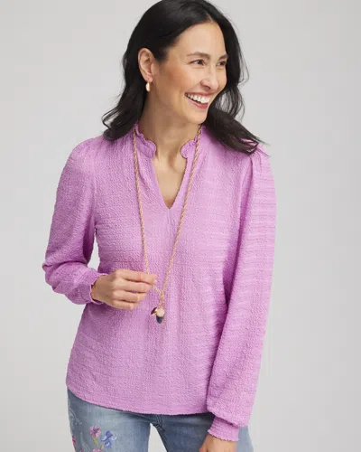 Chico's Smocked Long-sleeved Tee In Lavender Skies Size 20/22 |