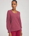Chico's Smocked-sleeve Cotton-slub Tee In Russet Red In Red