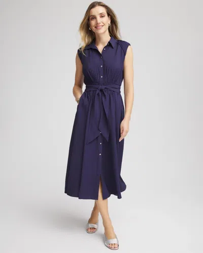 Chico's Smocked-waist Shirtdress In Blue