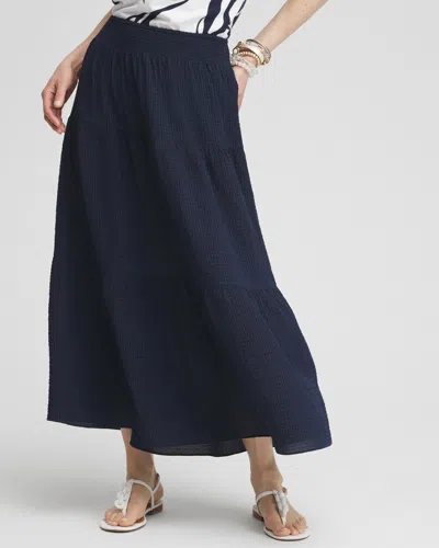 Chico's Smocked Waist Tiered Skirt In Blue Size 8/10 |  In Navy Blue