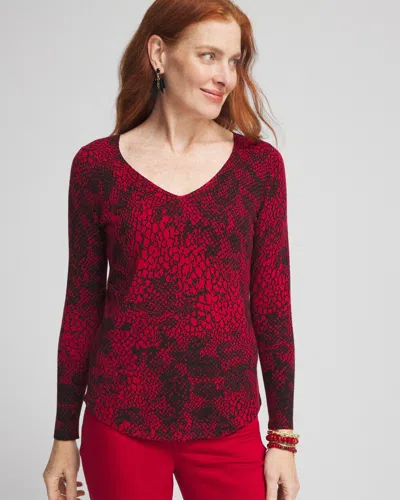 Chico's Snake Print V-neck Pullover Sweater In Size 20/22 |  In Red Allure