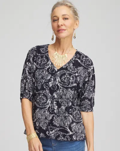 Chico's Snakeskin Print Crinkle Elbow Sleeve Tee In Blue Size 20/22 |  In Classic Navy