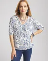Chico's Snakeskin Print Crinkle Elbow Sleeve Tee In English Cream Size 12/14 |  In English Cream