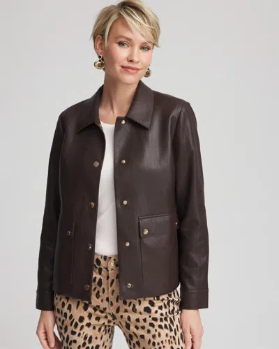 Chico's Snap Front Faux Leather Jacket In Black Raisin In Brown