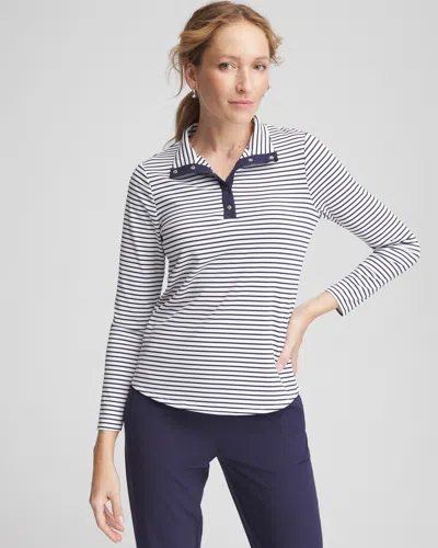 Chico's Snap-front Mockneck Pullover Top In Blue Size 20/22 |  Zenergy Activewear In Passport Blue