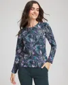 Chico's Soft Brushed Scattered Top In Teal Shadow In Blue