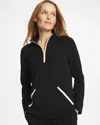 Chico's Soft Contrast Half Zip Pullover In Black In Black