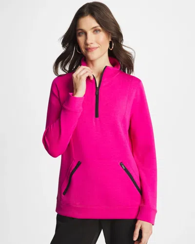 Chico's Soft Contrast Half Zip Pullover In Europa Pink