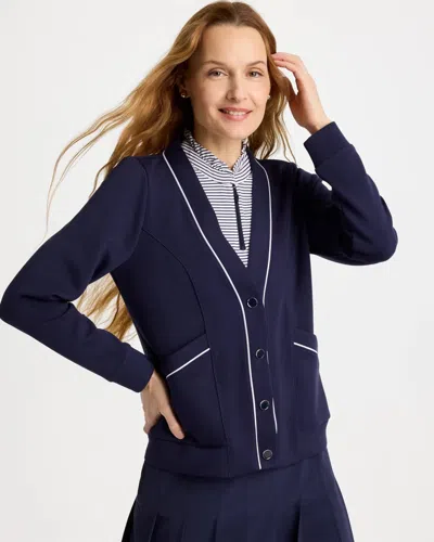 Chico's Soft Pique Button-down Cardigan Sweater In Blue