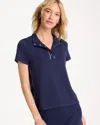 Chico's Soft Pique Piped Pullover In Blue In Blue