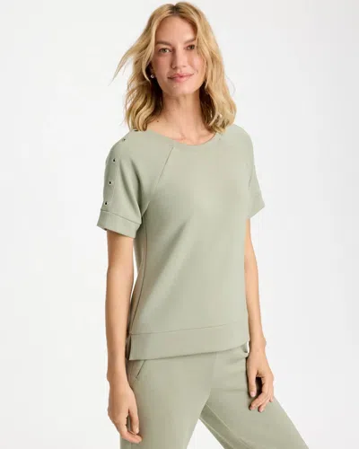 Chico's Soft Short-sleeve Grommet Top In Seagrass Green