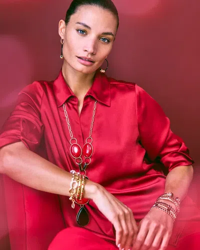 Chico's Soft Stretch Satin Long-sleeve Blouse In Enamel Red