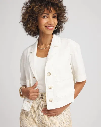 Chico's Soft-stretch Short Cotton Shacket In White In Sand