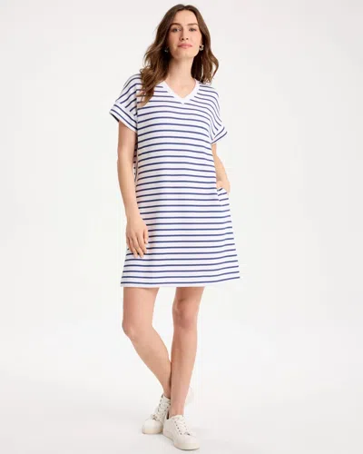 Chico's Soft Striped Contrast Dress In Starlit Navy