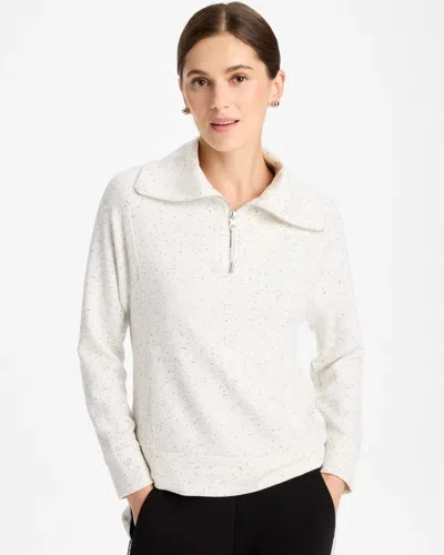 Chico's Soft Textured Half-zip Top In White In Ecru