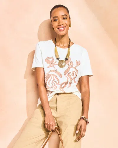 Chico's Soft-stretch Cotton Applique Tee In White In Animal Print