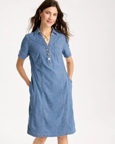 Chico's Soft-stretch Hemp Denim Shirtdress In Palm Isle Indigo In Blue