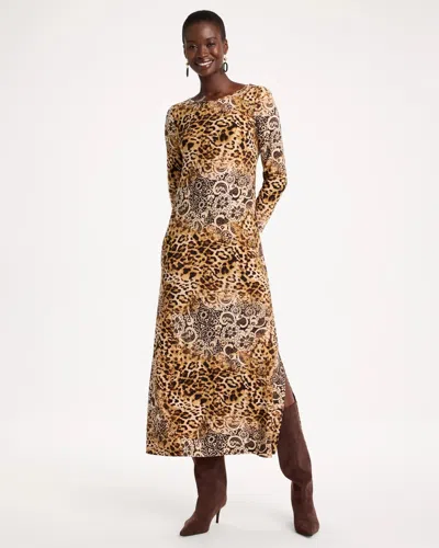 Chico's Soft-stretch Knit Animal Print Dress In Black