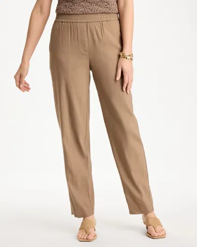 Chico's Soft-stretch Linen Straight Tapered Ankle Pants In Topaz Smoke In Brown