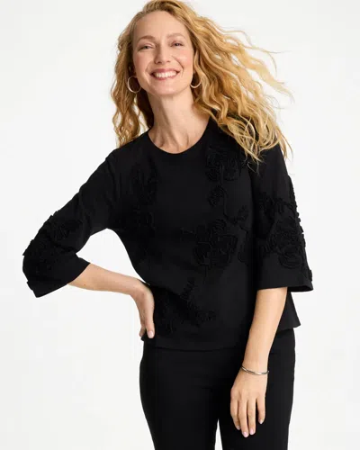 Chico's Soutache Elbow Sleeve Tee In Black