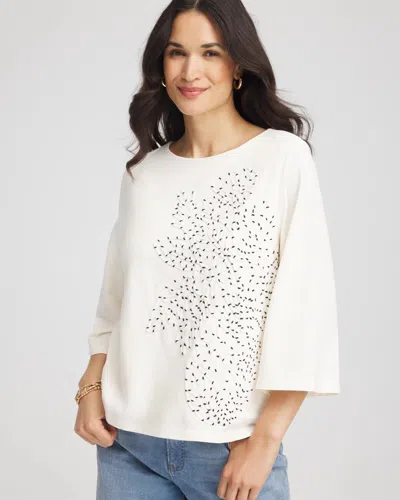 Chico's Soutache Embroidered Wildflower Top In White In Sand