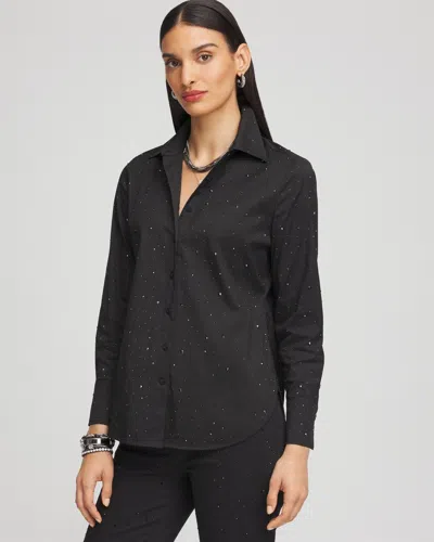 Chico's Sparkle Embellished Poplin Shirt In Black Size 8 |