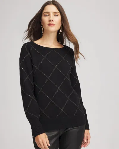 Chico's Sparkling Diamonds Pullover Sweater In Black