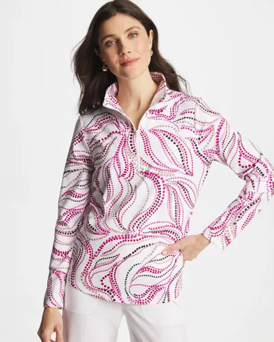 Chico's Speckled Wave Half Zip In Europa Pink In White