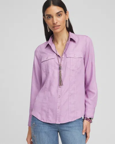 Chico's Split Cuff Denim Pocket Shirt In Purple Size 20/22 |  In Charmed Violet