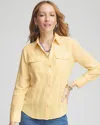 Chico's Split Cuff Denim Pocket Shirt In Yellow Size 18 |  In Golden Haze