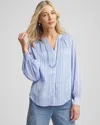 Chico's Split Neck Crinkle Blouse In Blue Size 16/18 |  In Blue Muse