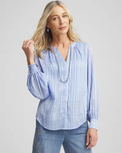 Chico's Split Neck Crinkle Blouse In Blue Size 16/18 |  In Blue Muse