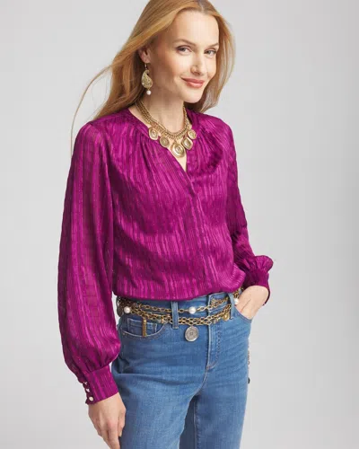 Chico's Split Neck Crinkle Blouse In Sweet Berry Size 16/18 |