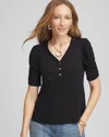 Chico's Split Neck Henley Tee In Black Size 20/22 |  In Black