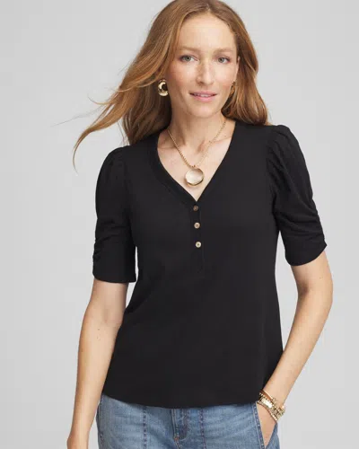 Chico's Split Neck Henley Tee In Black Size 20/22 |
