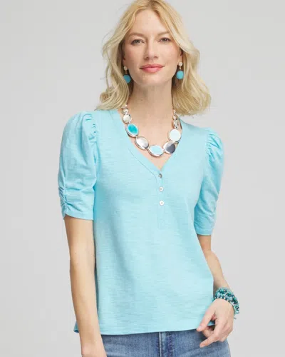 Chico's Split Neck Henley Tee In Blue