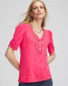 Chico's Split Neck Henley Tee In Dried Roses Size 12/14 |  In Dried Roses
