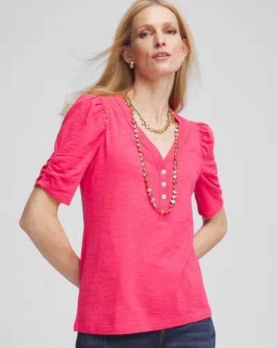 Chico's Split Neck Henley Tee In Dried Roses Size 12/14 |