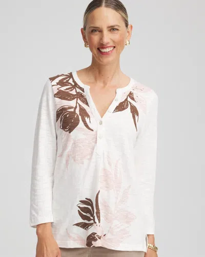 Chico's Split Neck Henley Tee In Pink